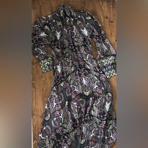 Elie Tahari Black and Green Paisley Dress XS/S